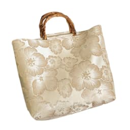 Bamboo Joint Canvas Tote Bag Zipper Closure Large Capacity Jacquard Handbag Embroidered Design Flower Pattern Evening Bag