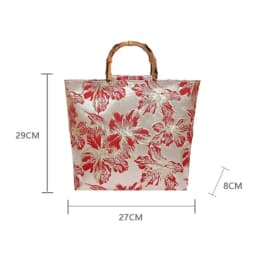 Bamboo Joint Canvas Tote Bag Zipper Closure Large Capacity Jacquard Handbag Embroidered Design Flower Pattern Evening Bag