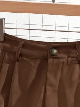Women's Elegant Commuter Set: Elegant Lapel Long Sleeve Apricot Cardigan Shirt with High-Waisted Casual Brown Pants Two-Piece Se