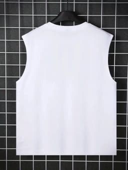 100% Pure Cotton Men's Summer Fashionable Casual Sports Loose Cartoon Teddy Bear Print Breathable Round Neck Sleeveless Vest
