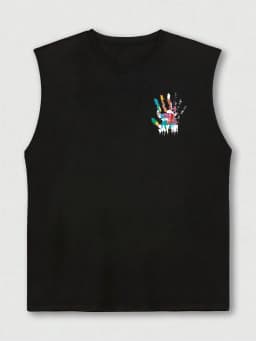 100% Pure Cotton Men's Summer Fashion Casual Sports Loose Color Handprint Breathable Round Neck Sleeveless Vest