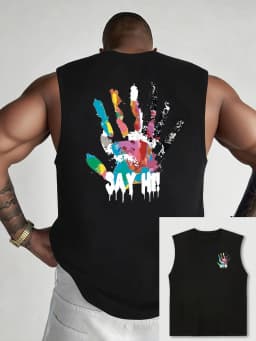 100% Pure Cotton Men's Summer Fashion Casual Sports Loose Color Handprint Breathable Round Neck Sleeveless Vest
