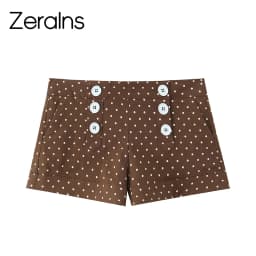 ZERAINS European and American style 2026 summer new women's short sleeved round neck polka dot versatile top and shorts set