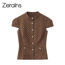 ZERAINS European and American style 2026 summer new women's short sleeved round neck polka dot versatile top and shorts set