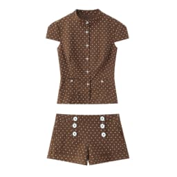 ZERAINS European and American style 2026 summer new women's short sleeved round neck polka dot versatile top and shorts set