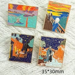4pcs Oil Painting Enamel Lapel Badges Van Gogh Art Brooch Sky Moon Wave Creative Metal Pin Jewelry Gift Backpack Accessories
