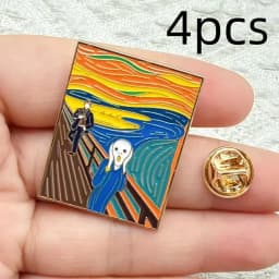 4pcs Oil Painting Enamel Lapel Badges Van Gogh Art Brooch Sky Moon Wave Creative Metal Pin Jewelry Gift Backpack Accessories
