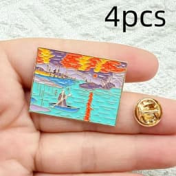 4pcs Oil Painting Enamel Lapel Badges Van Gogh Art Brooch Sky Moon Wave Creative Metal Pin Jewelry Gift Backpack Accessories