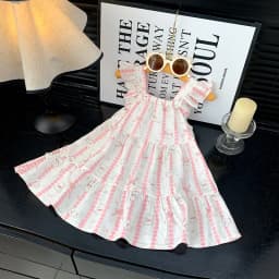 2026 Summer Girls Flutter Sleeve Dress Kids Printed Tiered Princess Dresses for 1-12Y Children Vacation Clothes