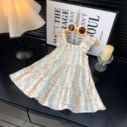 2026 Summer Girls Flutter Sleeve Dress Kids Printed Tiered Princess Dresses for 1-12Y Children Vacation Clothes