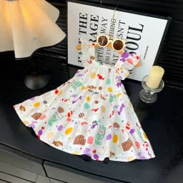 2026 Summer Girls Flutter Sleeve Dress Kids Printed Tiered Princess Dresses for 1-12Y Children Vacation Clothes