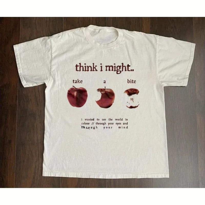 Beabadoobee Men's Street Style Pattern T-shirt, I May Bite 'Apple&Applebee Four Seasons Casual T-shirt'