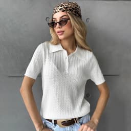 Hollow Knitted T shirt Woman 2026 Summer New Short Sleeve Casual Loose Lapel Ins Hot Tops Lady Sweater T shirt Solid Knit Blouse