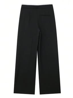 HH Womens Versatile Soft Black Wide Leg Pants Contrast Waistband Drawstring Pleated for Daily Casual Date Outings