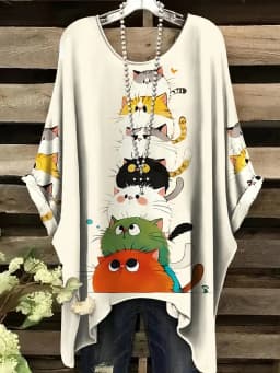 Plus Size Women's Summer Casual Comfortable Round Neck T-Shirt Loose Printed Office Lady Fashion New Arrival