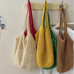 Women's Casual Large Capacity Woven Bag Open-Top Beach Tote Breathable Durable Woven Shoulder Bag Travel Bag
