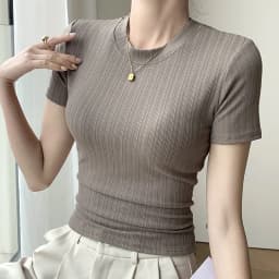 Summer New Women's Crewneck T-shirt Knitted Short-sleeved Top Casual All-match T-shirt Striped Base Shirt Slim-fit Breathable