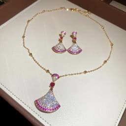 Dainty Double Color CZ Cubic Zircon Sector Fan Shaped Jewelry Sets for Women 18K Real Gold Plated Copper Necklace Earrings