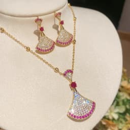 Dainty Double Color CZ Cubic Zircon Sector Fan Shaped Jewelry Sets for Women 18K Real Gold Plated Copper Necklace Earrings