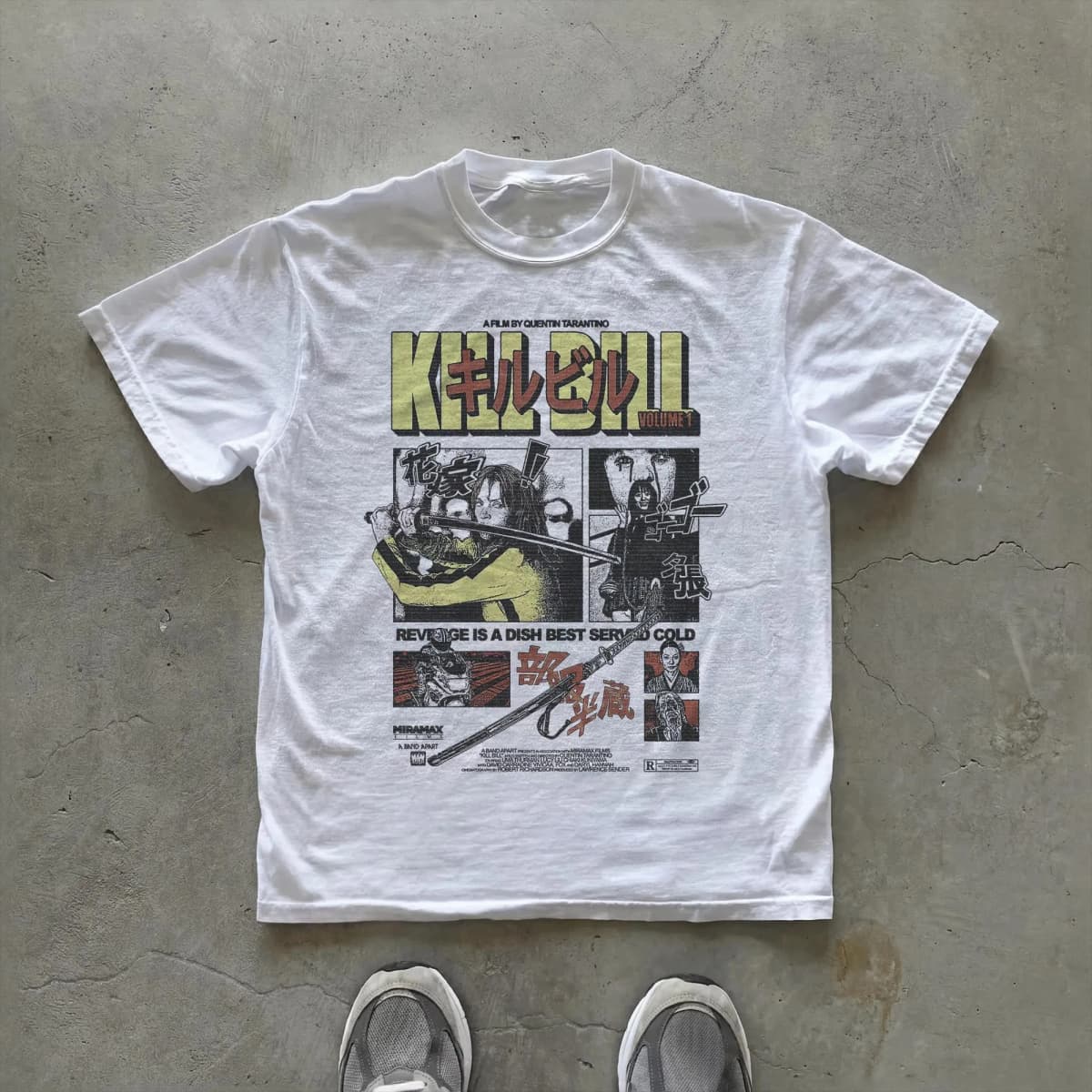 Summer Men's Pure Cotton Vintage Kill Bill Japanese Graphic T-shirt Stylish Loose and Breathable Suitable for Everyday Wear