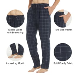 Men's Flannel Pajama Pants Plaid Cotton Warm Comfy Sleepwear with Drawstring Pockets And Button Fly - Lounge Bottoms M-XL