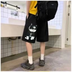 【 M-8XL 】2026 Cute Cat Print Men Shorts Elastic Waist Drawstring Loose Casual Summer Shorts