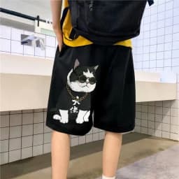 【 M-8XL 】2026 Cute Cat Print Men Shorts Elastic Waist Drawstring Loose Casual Summer Shorts