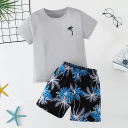 2-Piece Children's Summer Casual Minimalist Set for Boys and Girls, Comfortable Round Neck Short-Sleeved Top, Versatile Shorts