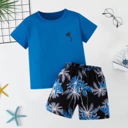2-Piece Children's Summer Casual Minimalist Set for Boys and Girls, Comfortable Round Neck Short-Sleeved Top, Versatile Shorts