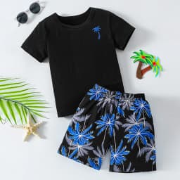 2-Piece Children's Summer Casual Minimalist Set for Boys and Girls, Comfortable Round Neck Short-Sleeved Top, Versatile Shorts