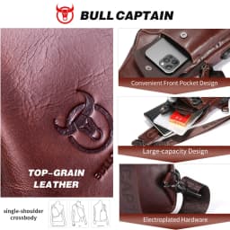 BULLCAPTAIN Genuine Leather Sling Backpack for Men USB Charging Chest Bag Crossbody Shoulder Bag Casual Daypack for Work Travel