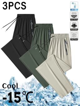 3pc Men's Casual Sports Pants Ice Silk Breathable And Refreshing Elastic Quick-Drying Sports Pants Man Football Summer Clothes