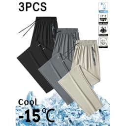 3pc Men's Casual Sports Pants Ice Silk Breathable And Refreshing Elastic Quick-Drying Sports Pants Man Football Summer Clothes