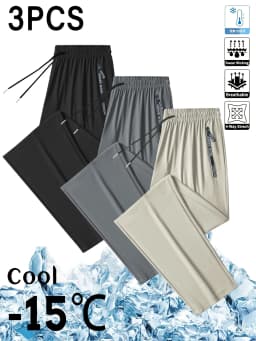 3pc Men's Casual Sports Pants Ice Silk Breathable And Refreshing Elastic Quick-Drying Sports Pants Man Football Summer Clothes