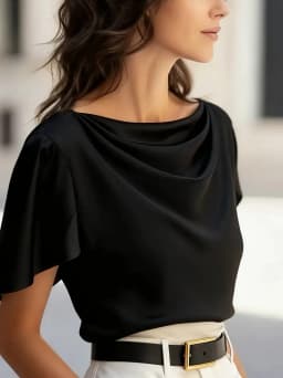 Women's Short Sleeve Cowl Neck Blouse Elegant Draped Top