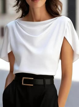 Women's Short Sleeve Cowl Neck Blouse Elegant Draped Top