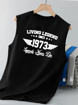 100% Pure Cotton Men's Summer Fashionable Casual Retro 1973 Pattern Printed Fitness Breathable Loose Round Neck Sleeveless Vest