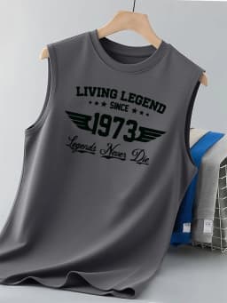 100% Pure Cotton Men's Summer Fashionable Casual Retro 1973 Pattern Printed Fitness Breathable Loose Round Neck Sleeveless Vest