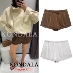 KONDALA Women Basic Lace Hem Satin Shorts Elastic Waist Shorts 2026 Spring Summer Fashion Chic Beach Holiday Casual Lady Shorts