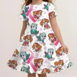Summer Kids Casual Sundress Paw Patrol Cute Cartoon Print Fashion Beach Dress Soft Breathable Lightweight Girls Dress