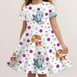 Summer Kids Casual Sundress Paw Patrol Cute Cartoon Print Fashion Beach Dress Soft Breathable Lightweight Girls Dress