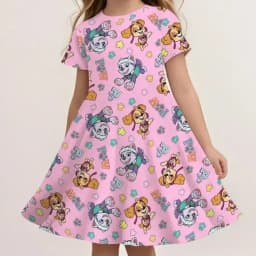 Summer Kids Casual Sundress Paw Patrol Cute Cartoon Print Fashion Beach Dress Soft Breathable Lightweight Girls Dress