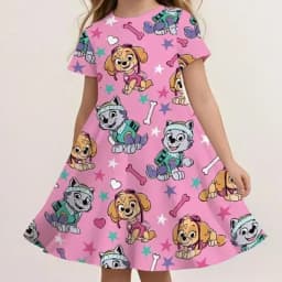 Summer Kids Casual Sundress Paw Patrol Cute Cartoon Print Fashion Beach Dress Soft Breathable Lightweight Girls Dress