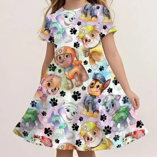 Summer Kids Casual Sundress Paw Patrol Cute Cartoon Print Fashion Beach Dress Soft Breathable Lightweight Girls Dress