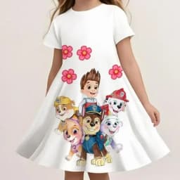 Summer Kids Casual Sundress Paw Patrol Cute Cartoon Print Fashion Beach Dress Soft Breathable Lightweight Girls Dress