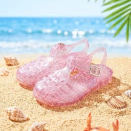 Girls Glitter Jelly PVC Sandals Toddler Little Kids Buckle Closure Retro Woven Cut-Out Summer Beach Shoes