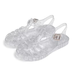 Girls Glitter Jelly PVC Sandals Toddler Little Kids Buckle Closure Retro Woven Cut-Out Summer Beach Shoes