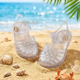 Girls Glitter Jelly PVC Sandals Toddler Little Kids Buckle Closure Retro Woven Cut-Out Summer Beach Shoes
