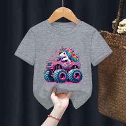 Cute Unicorn Truck Print T-shirt Toddler Girl Tee Unicorn Monster Truck Print Soft Casual Top Funny Pink Unicorn Truck Girl Wear
