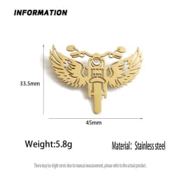 Original design wings motorcycle gold-plated stainless steel brooch, waterproof and non-fading brooch, suit accessories